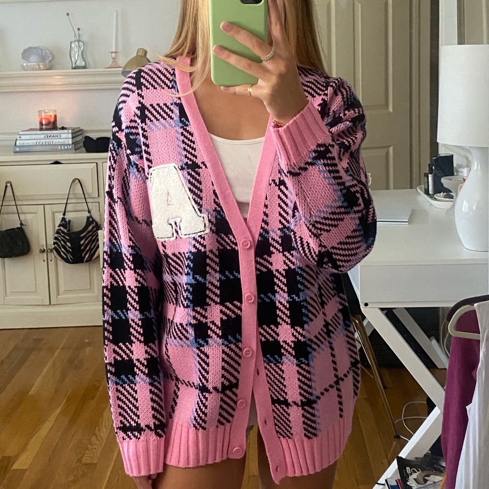 Pink plaid sweater